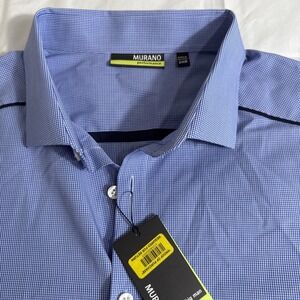 Murano Shirt Mens 2XB BLUE SM.WHT/CHECK Performance Short Sleeve Casual